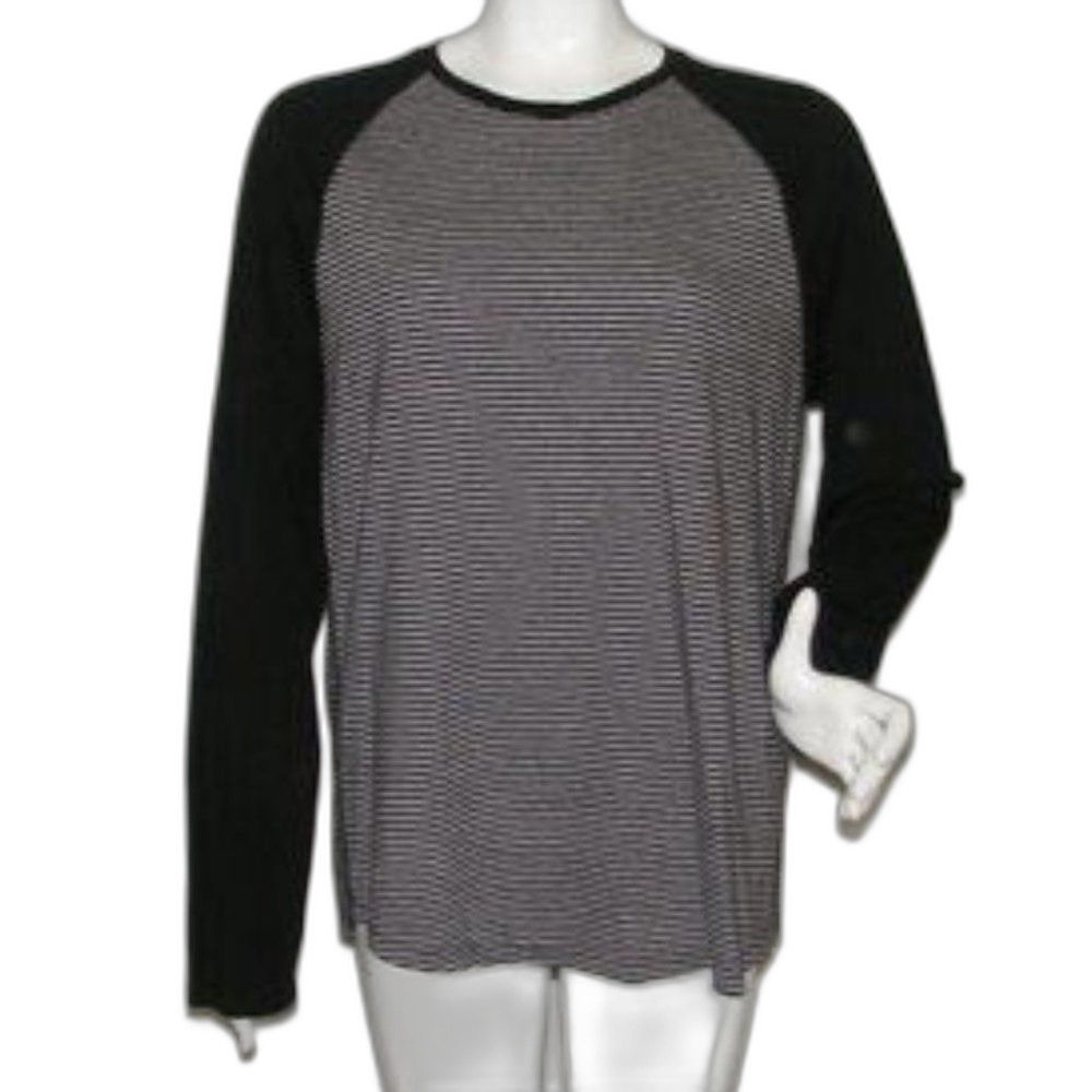 VINCE Baseball Jersey, XL, Raglan Black Sleeves, Striped Body, Crew neck